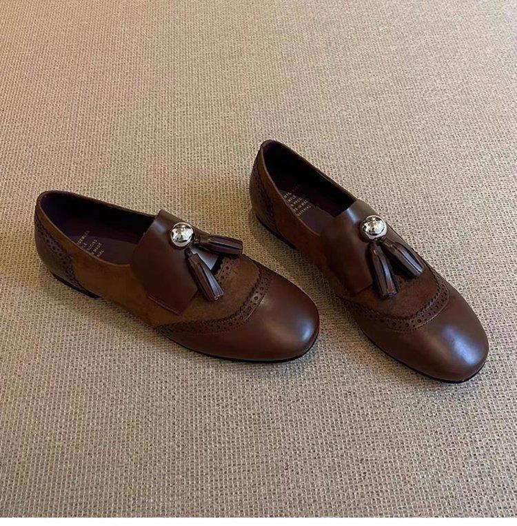 British style Brock carved tassel Mary Jane single shoes women's 2025 new retro one-pedal small leather shoes