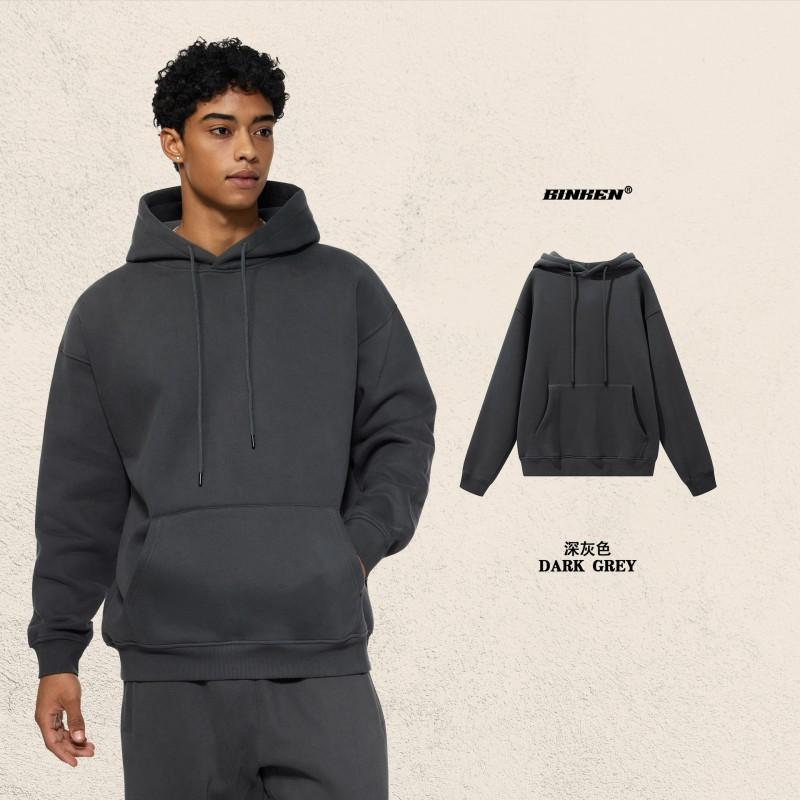 Men Women Warm Fleece Lined Hooded Sweatshirt Set Casual Loose Fit Winter Outfit Pure Color Streetwear