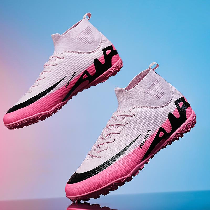 

Популярные розовые футбольные бутсы для мужчин и женщин для искусственного газона с длинными шипами, бутсы для тренировок студентов, соревновательная спортивная обувь 38