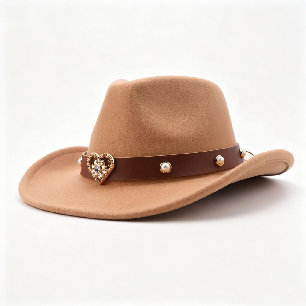 Autumn and winter European and American western cowboy hats retro felt cowboy hats ethnic style love brown accessories cowboy hats
