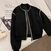 Women's Baseball Jacket Spring and Autumn Style Chic and Elegant Black Top Short Jacket