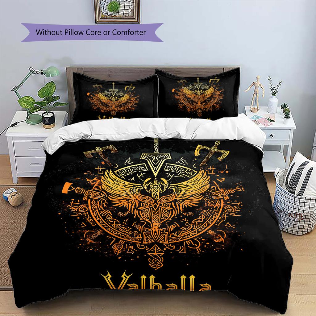 Viking battle axe Pattern Bedding Quilt Set Quilt Cover Pillowcase Home Decoration Gift (1 * duvet cover + 2 * pillowcase, without core)