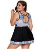 Elegant Womens Fashion Plus Size V Neck Skirted Print Front Tankini Swimsuit