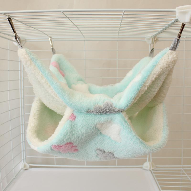 Gemütliche Doppellagen-Hängematte mit Blumenzweig für Gleithörnchen & kleine Haustiere - Plüsch-Samt Herbst/Winter-Bett