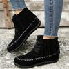 Large Size Rivet Flat Bottom Fringed Cotton Boots New Short Tube Round Head Suede Martin Boots