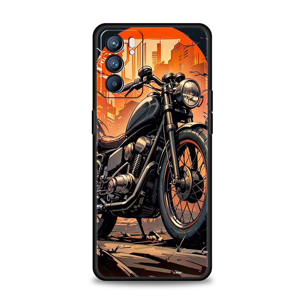 Colors Vintage Motorcycle Painted Phone Case For Oppo A17 A31 A54 A57 A78 A79 A98 Find X5 X6 Reno 7 8 10 11 12 13 F Pro Soft TPU
