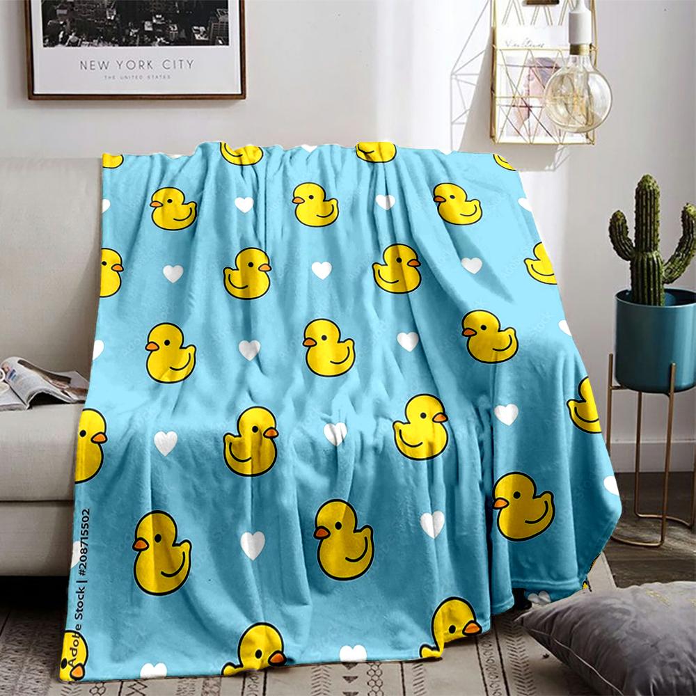 Yellow Duck and Heart Pattern Flannel blanket for bedroom, living room, sofa, and nap