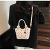 Cherry Print Square Shoulder Bag Women Fashion Faux Leather Crossbody Tote Cute Armpit Handbag