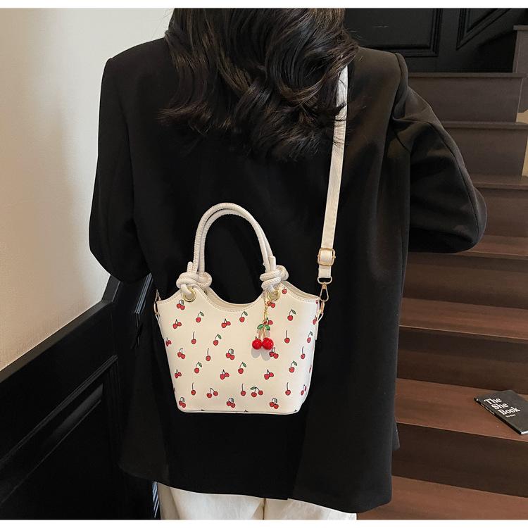 Cherry Print Square Shoulder Bag Women Fashion Faux Leather Crossbody Tote Cute Armpit Handbag