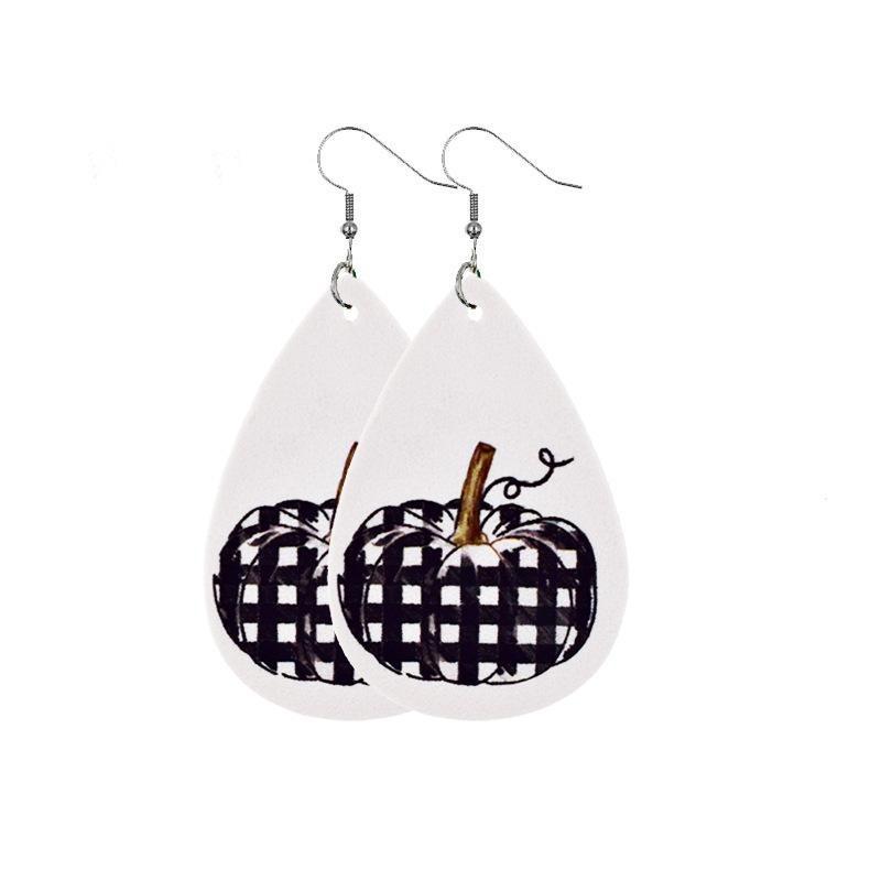 Fall Thanksgiving Earrings Leather Pumpkin Leaf Shape Leather Earrings
