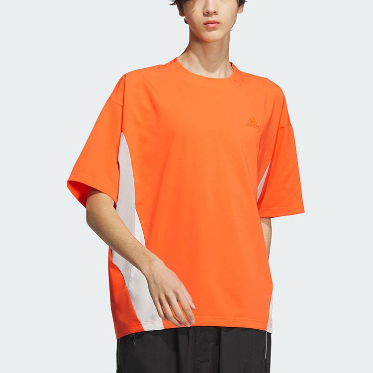 Adidas Future Style Short Sleeve T-Shirt With Brand Logo Color Block Men Tops Half-Shock-Orange JI9907