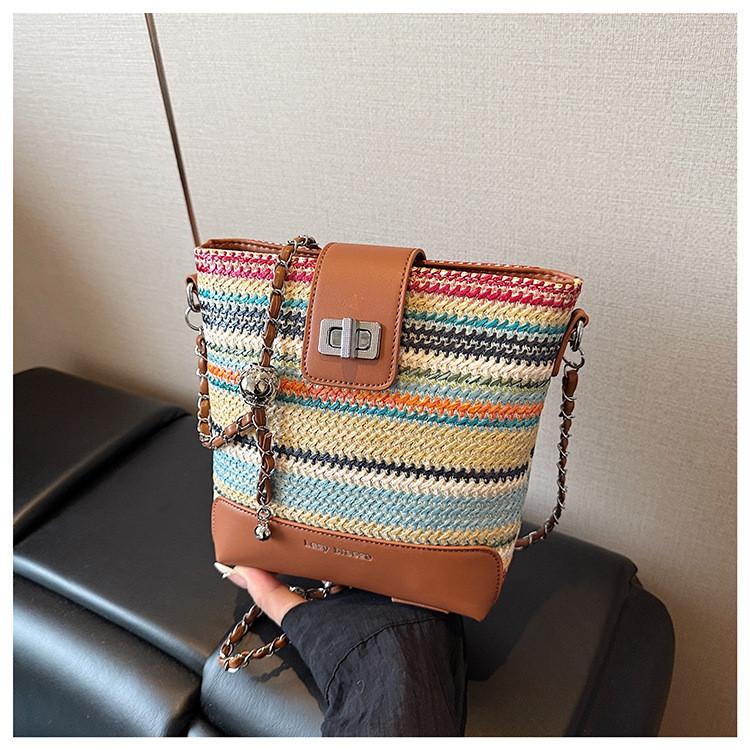 IELGY Rainbow Woven Bag Women Straw Bag