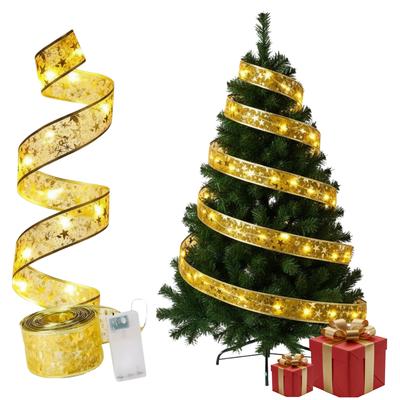 Satin Ribbon Christmas Garland LED Chain Gold Eco Christmas Tree Lights