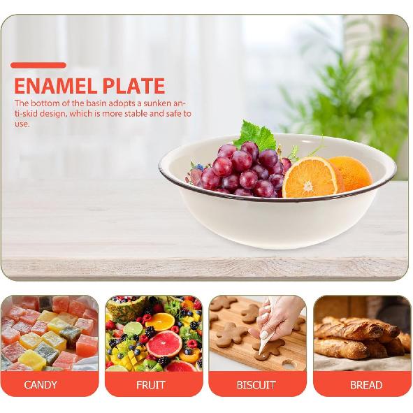 Enamel mixing bowls Vintage Enamelware Washing Basin Kitchen Bowl Porcelain Egg Beating Bowl Plate Dish for Fruit Salad Pasta Dinner Random Style