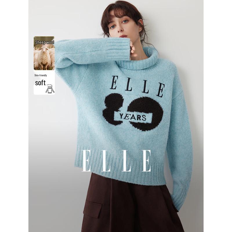ELLE Women s Sheep Wool High-Neck Jacquard Sweater M