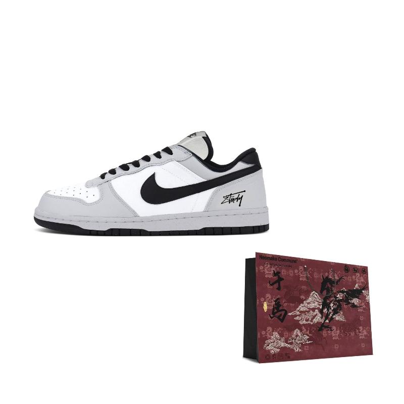 

Nike Big Leather Cushioning Abrasion Resistant Slip Resistant Low top Skateboard Shoes Unisex Gray White 355152-017 42.5