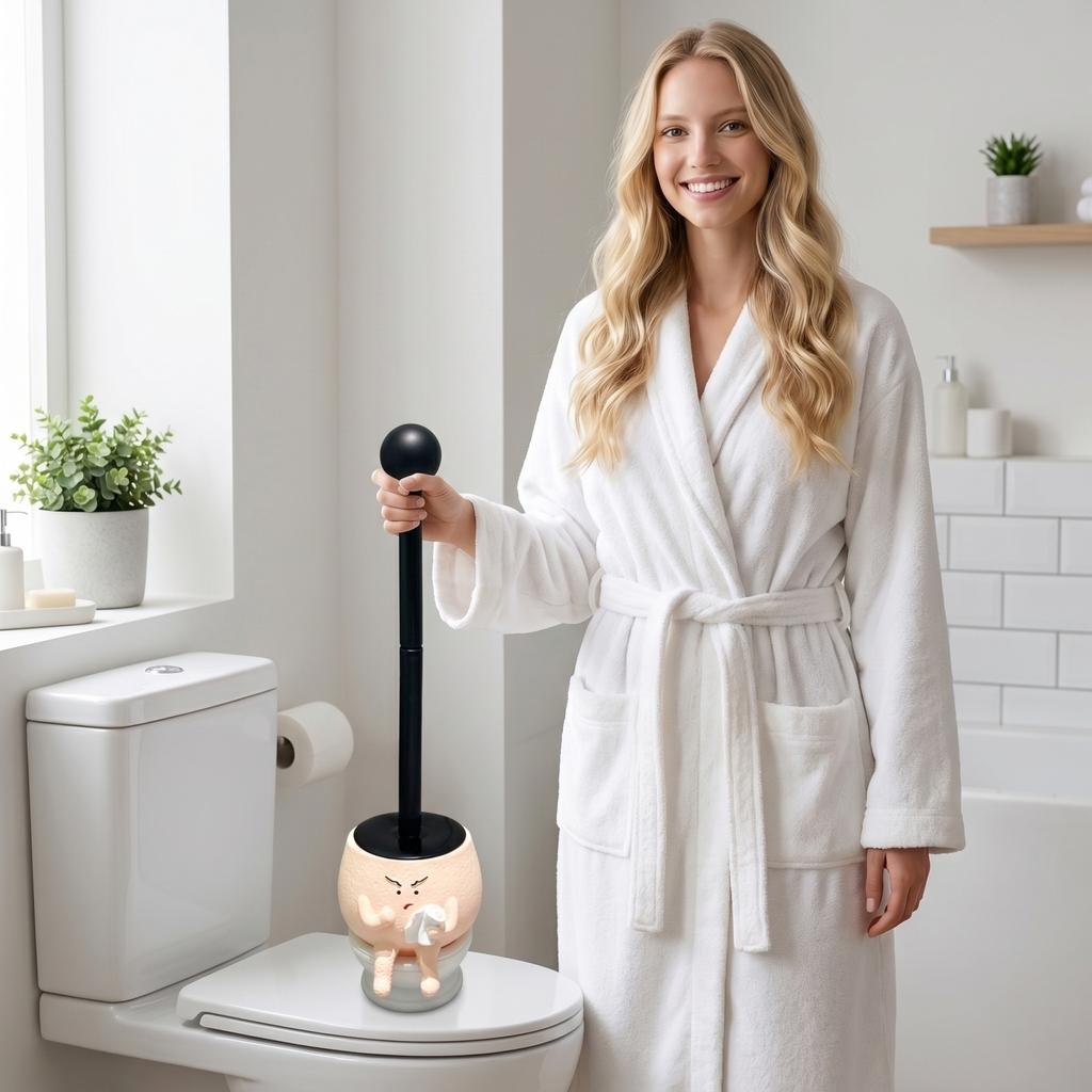 Set Creativo Spazzolone per WC da Bagno per la Casa con Portaoggetti Caratterizzato da Design Unico con Personaggio Manico Resistente e Setole Efficienti per la Pulizia per Uso Domestico