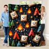1pc Ultra-Soft Flannel Throw Blanket | Twin Size All-Season Cozy Blanket with Smores Print Tent Fire Pit & Marshmallow Design - P
