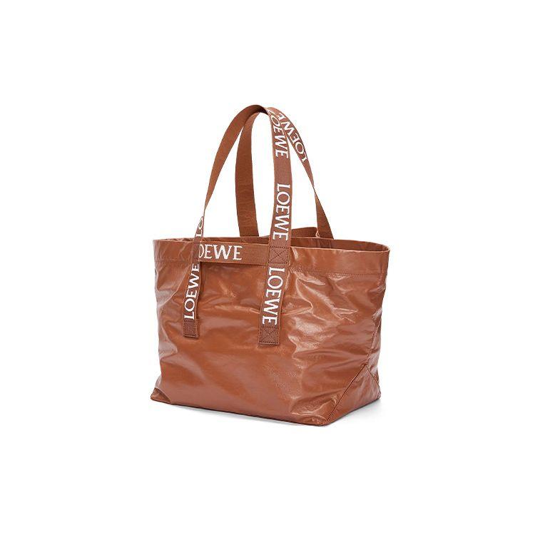 Loewe Fold Shopper Series Logo Large Capacity Tote Bag Paper Texture Cowhide Leather Handbag Unisex Tote Bag Brown B507X23X01-2530