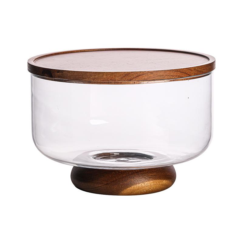 Japanese Acacia Wood Glass Fruit Bowl - Elegant Candy Dish & Snack Display Plate