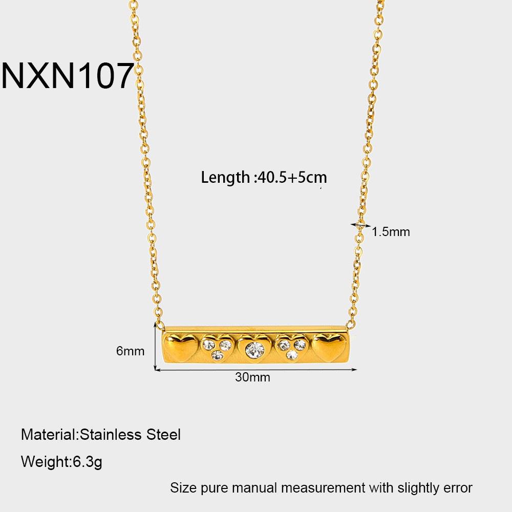 Popular retro stainless steel love zircon necklace geometric splicing design plated with 18K gold jewelry women