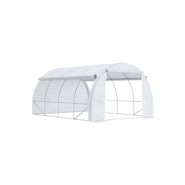 Serre - Outsunny - 3,97 x 3,02 x 2 m - Protection UV - Parois enroulables - Acier galvanisé
