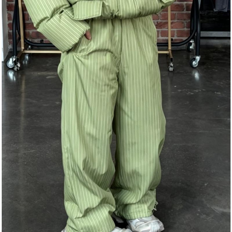 Vertical striped hooded cotton suit set thick warm loose bread suit trousers winter women's clothing