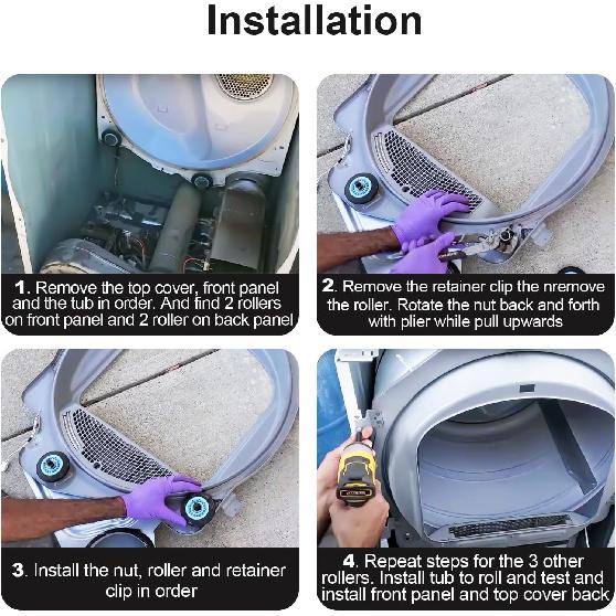 DC97-16782A Dryer Roller kit for Samsung DV45H7000EW/A2 DV42H5200EP/A3 DV48H7400EW/A2 DV45H7000EW/A2 DV42H5000EW/A3, Replace DC97-16782C DC97-16782D