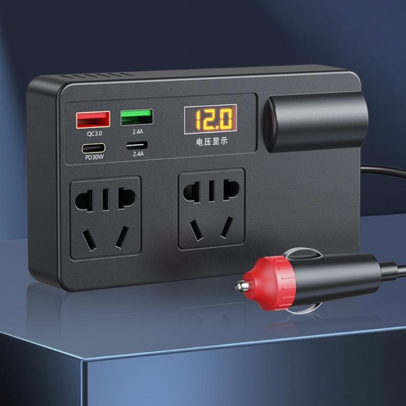 120W Car Power Inverter with PD 30W Type-C & USB-A Port DC12V-24V To 220V Car Plug Adapter Outlet Vehicle