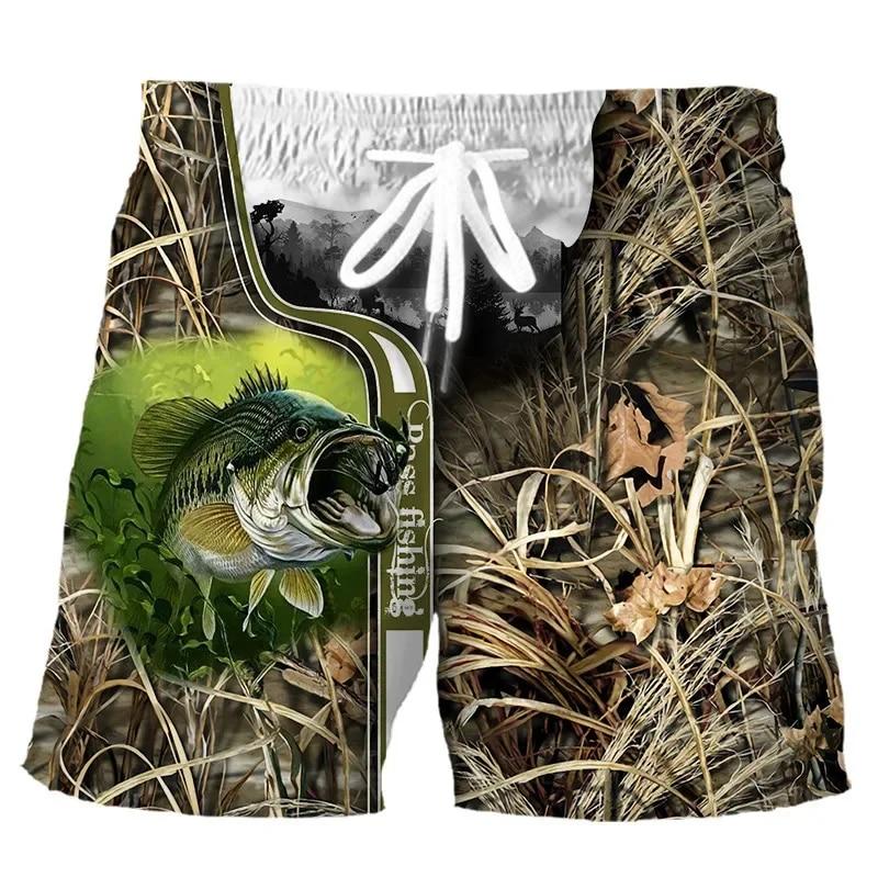 Men's Fishing Shorts Summer 3d Fish Printed Beach Fashion Casual Mens Shorts Men's Comfortable and Breathable Drawstring Shorts