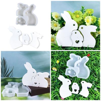 Flexible Silicone Mold 3 Rabbit Figurine Shaped Decoration Mould Temperature Resistant Gypsum Mould for Desktop Ornament