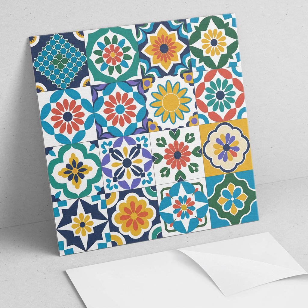 Zestaw Kafelków Winylowych Z Nadrukiem Wzory Kwiatowe I Geometryczne 20X20X20 Cm