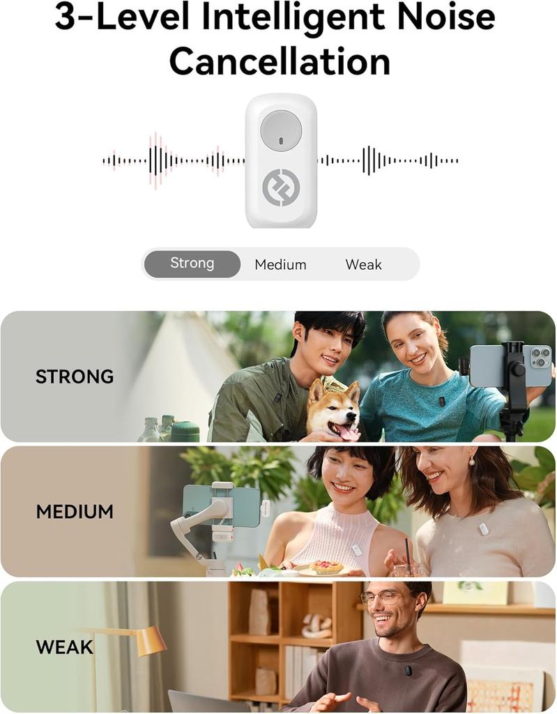 Hollyland A1 Combo Wireless Microphone, Ivory White, 48 kHz, 24-bit, High-Fidelity, 3-Level Intelligent Noise Cancellation