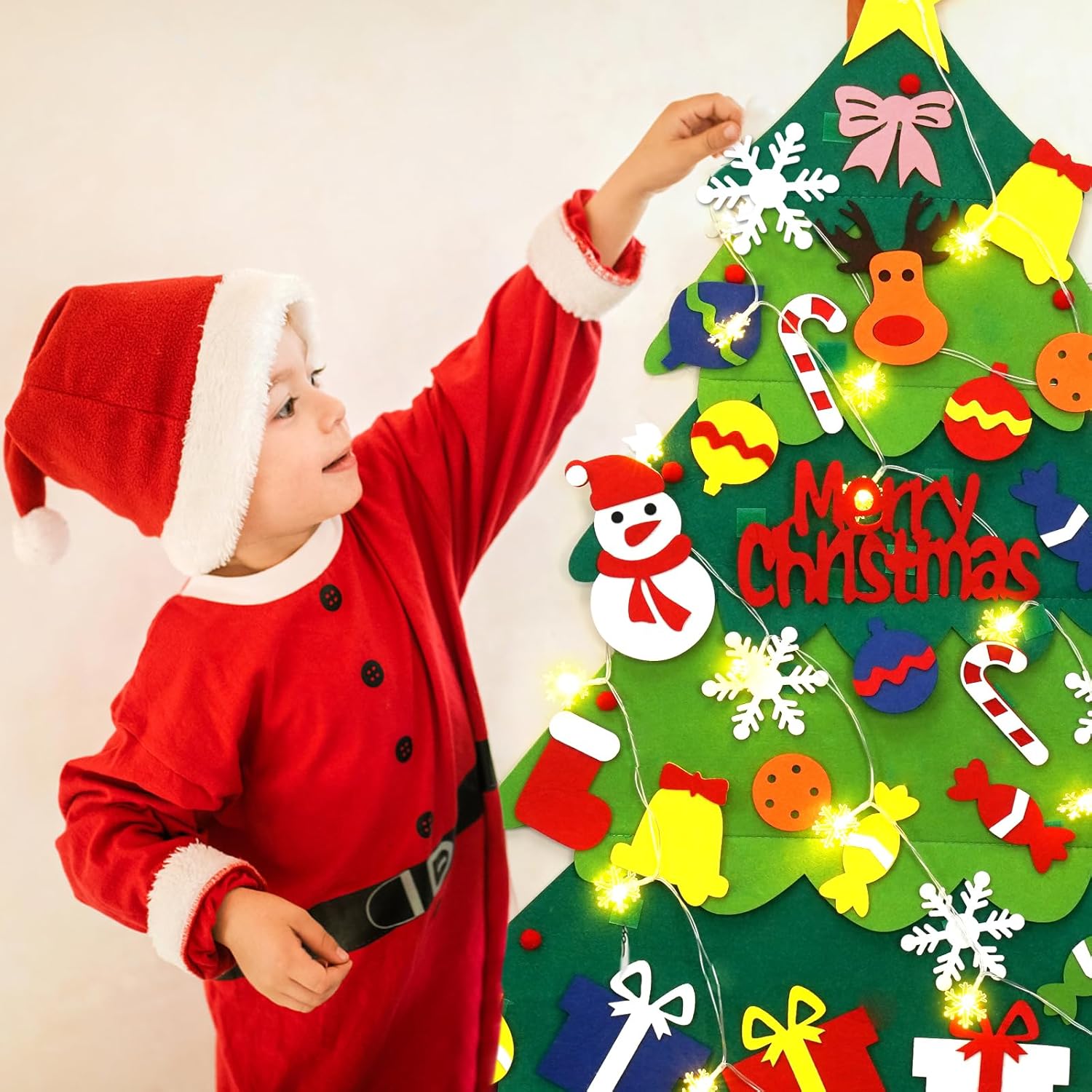 

Felt Christmas Tree for Kids, 3.2FT Felt Christmas Tree for Toddlers, 32 Detachable Ornaments, Toddlers Wall Hanging Decorations, Luminous Snowflake разноцветный