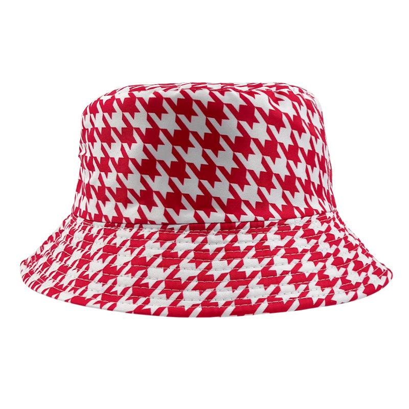 Neuer Doppelseitiger Hahnentritt Fischerhut Personalisierter Bedruckter Topfhut Koreanischer Hip Hop Street Dance Sonnenhut M（56-58cm）
