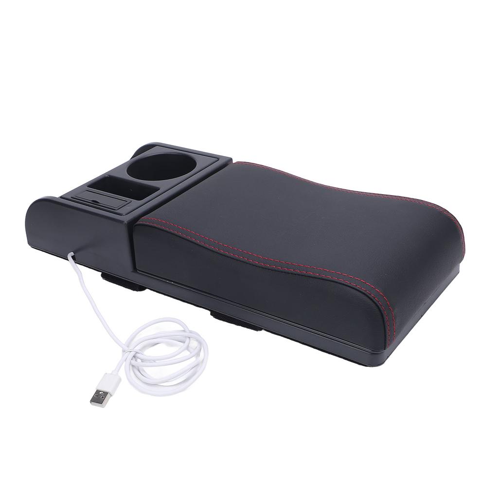 Mittelkonsole Armlehnenbox Abdeckung Verstellbare Länge mit USB-Ladeanschluss Becherhalter Universelle Passform