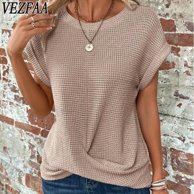 Camicette e camicie con scollo a maniche corte, stampa tinta unita, primavera estate, moda casual da donna