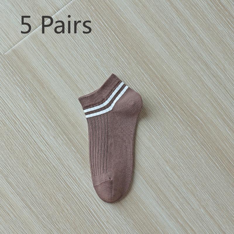 5 Pairs of Female Pure Cotton Non Slip Non Drop Heel Anti Bacterial Breathable Sweat Absorbing Boat Socks