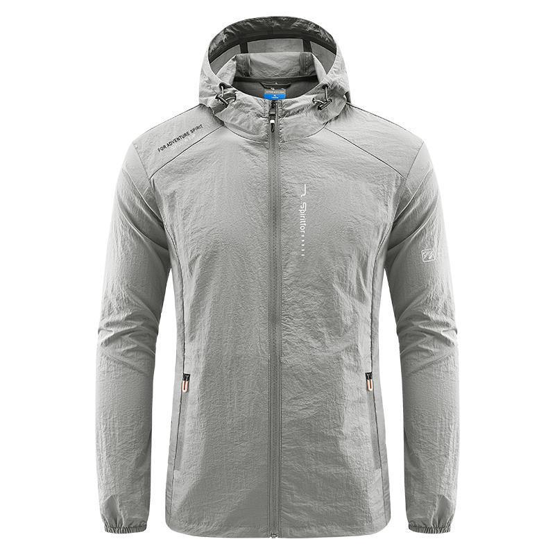 

Summer Outdoor Quick Dry Sun Protective Thin Jacket Men Hiking Fishing Cycling Hooded Gym Sport Windbreaker Light Coats XXXXXL сірий