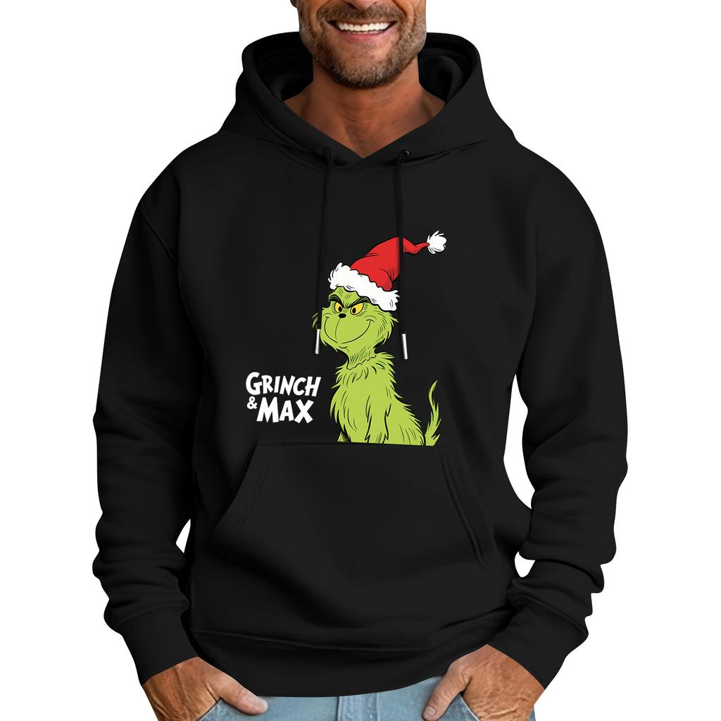 Men's Casual Sports Hooded Pocket Christmas Print Long Sleeve Sweatshirt