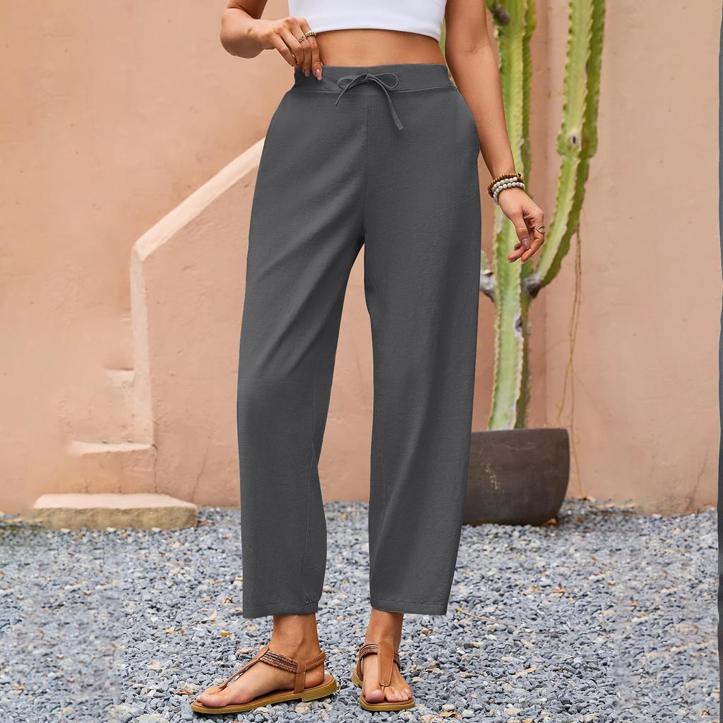 Calças Casuais e Fashion Coloridas Soltas com Bolsos para Mulheres