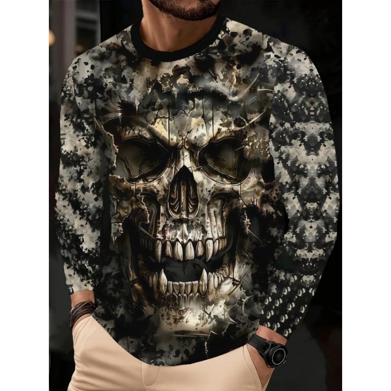 Men's 3D printed long-sleeved T-shirt - breathable casual sportswear, suitable for outdoor and casual wear in spring and autumn