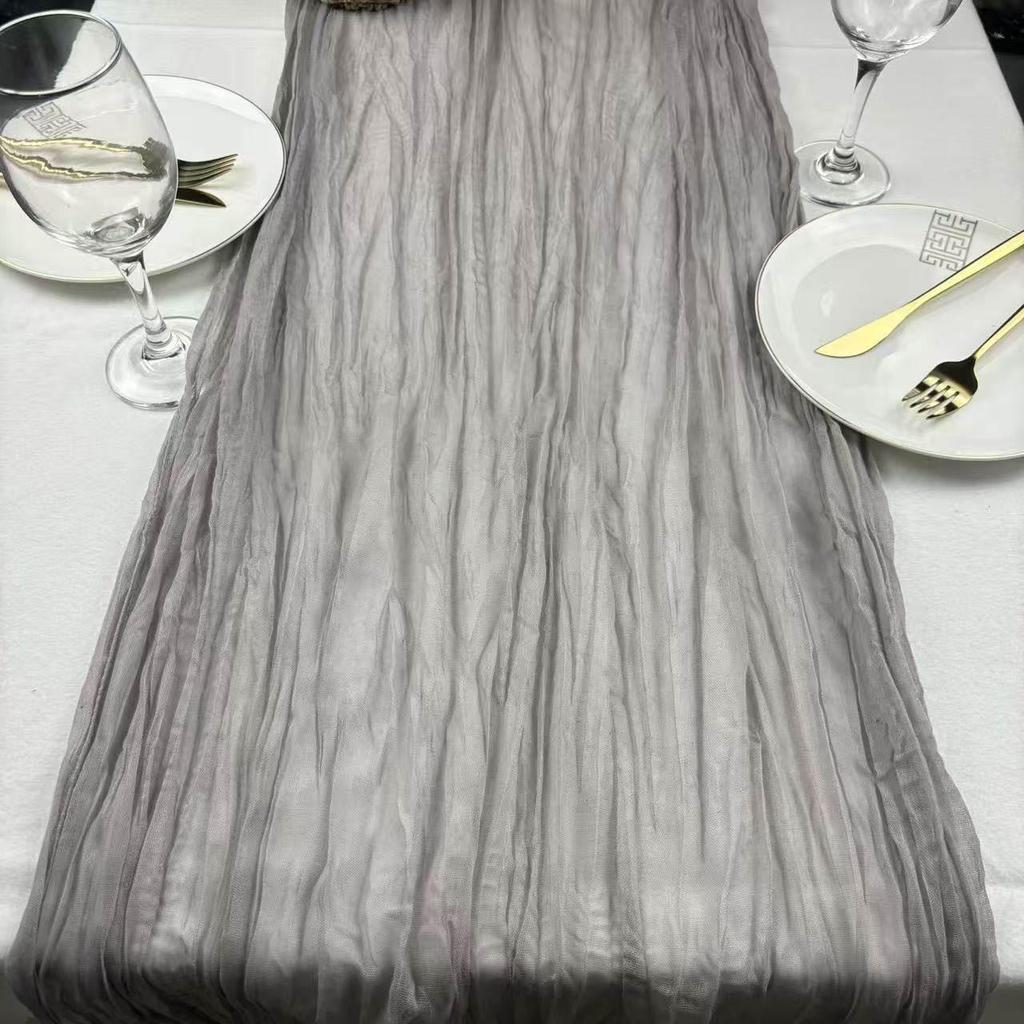 Bohemian Crinkled Cheesecloth Table Runner - Bali Yarn Style for Weddings and Parties