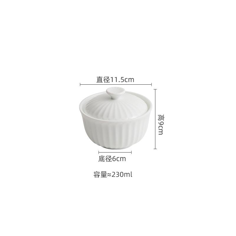 Čistě bílá keramická miska s víkem Kreativní polévková miska Miska na dušená vejce Dezertní misky Servírovací misky Hotelové speciální nádobí