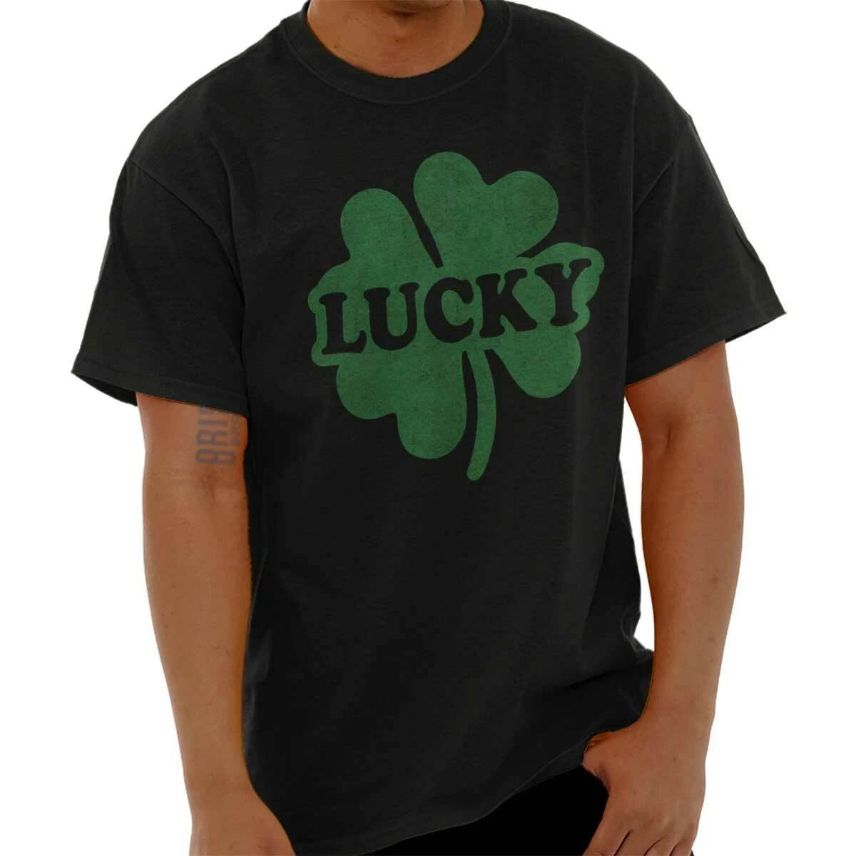 Lucky Irish Four Leaf Clover St Patricks Day Womens or Mens Crewneck T Shirt Tee S