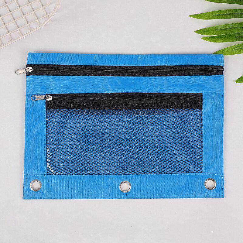 Oxford Cloth B5 Eyelet Ring Binder with Transparent Pencil Case and Three-Hole Double Zipper