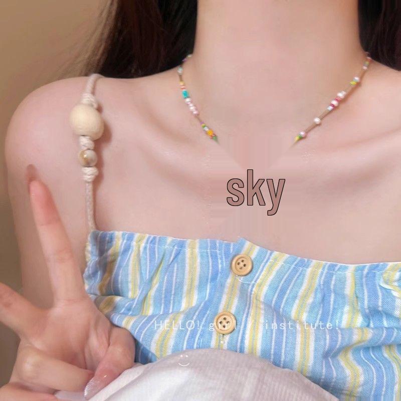 Spring-Summer Starfish Beaded Necklace: Sweet Layered Clavicle Chain for Women’s Seaside Vacation, Beach Party Accessories.