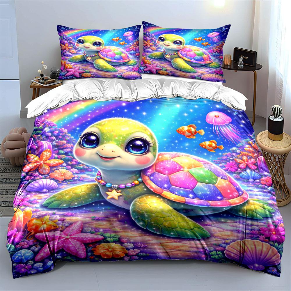 Colorful Turtle Wonderland Bedding Duvet Cover Set  (1*Duvet Cover 2*Pillowcases, Without Duvet Insert)