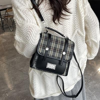 Karierter Rucksack Damen Neu Modisch Vielseitig Ausgehen Einkaufen Handtasche Rucksack Schüler Schultasche