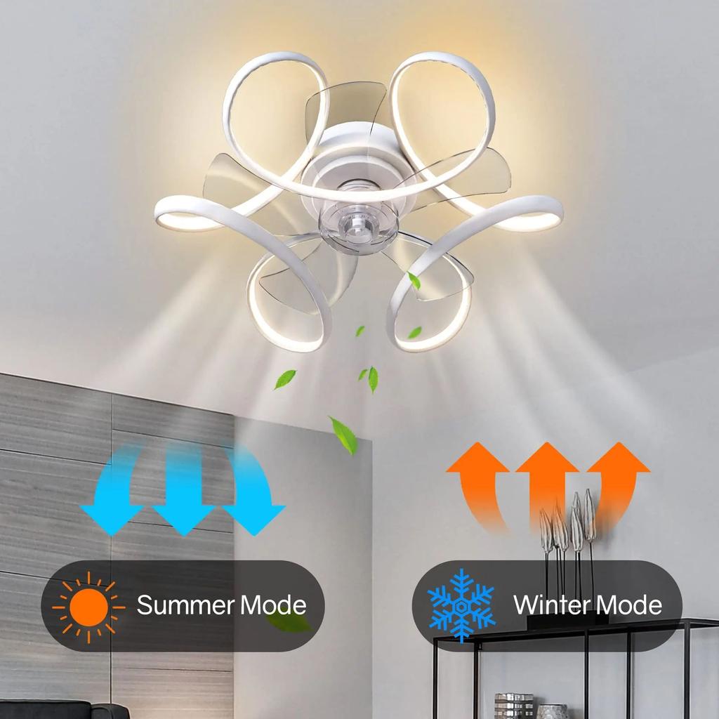 Smart Ceiling Fan Fans With Lights Remote Control Bedroom Decor Ventilator Lamp 50cm Air Invisible Blades Retractable Silent